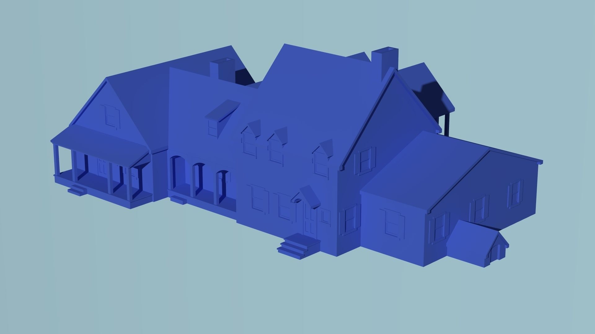 Colonial Revival Farm House 3D print model_2