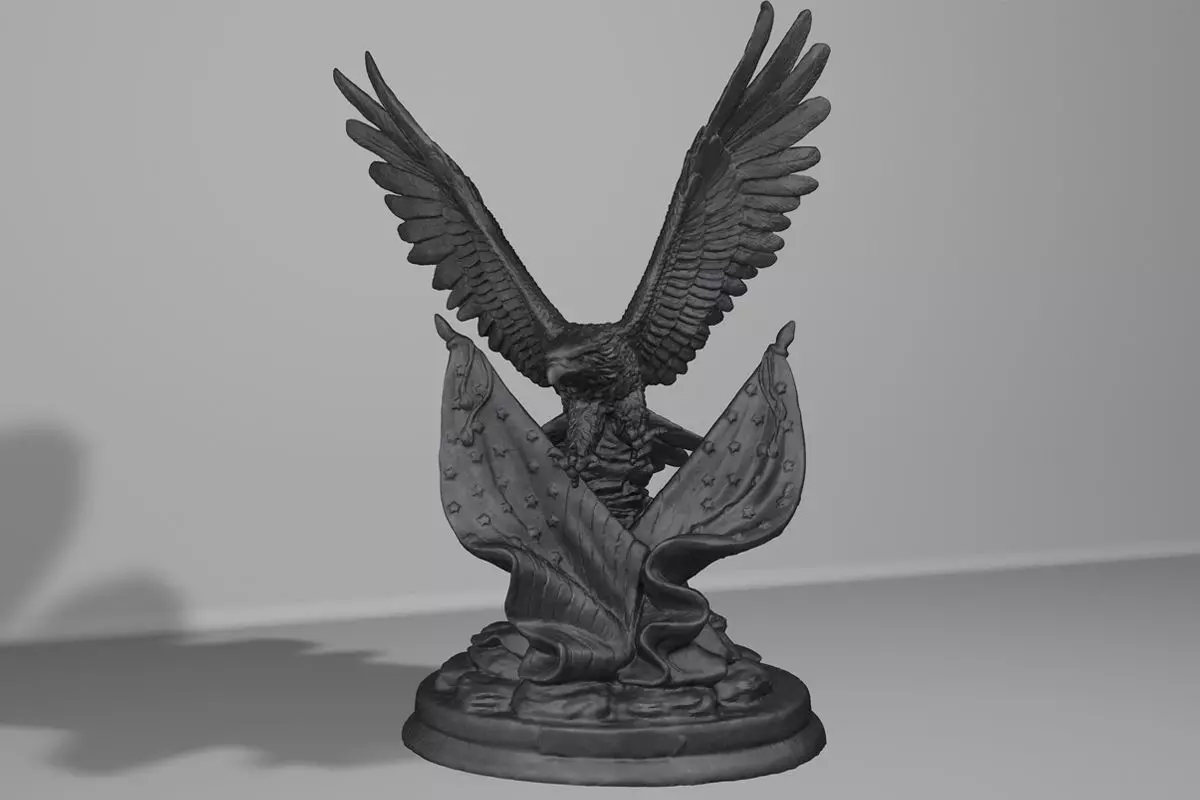 bald eagle with flag 3D print model