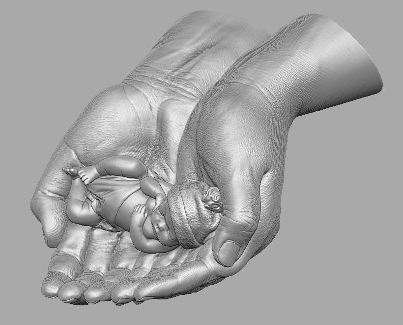 hands carrying sleeping baby 3D print model_9