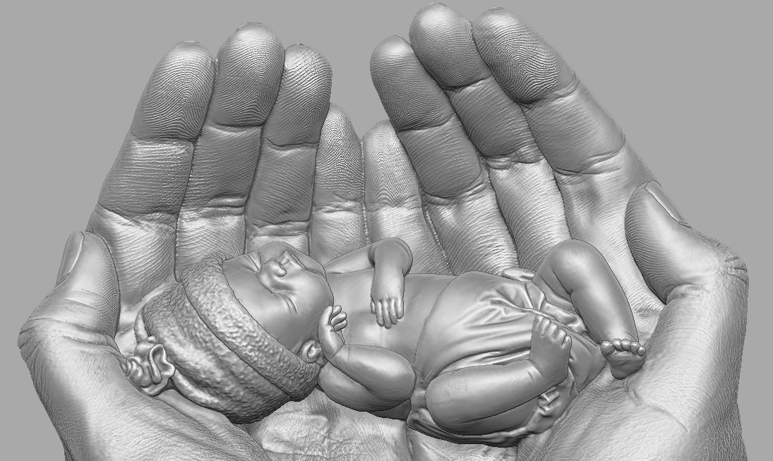hands carrying sleeping baby 3D print model_24