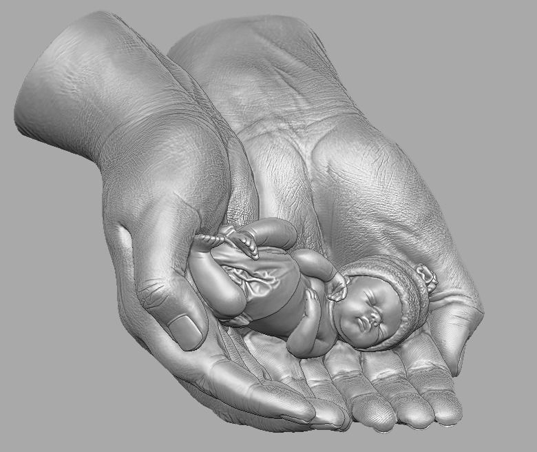 hands carrying sleeping baby 3D print model_19