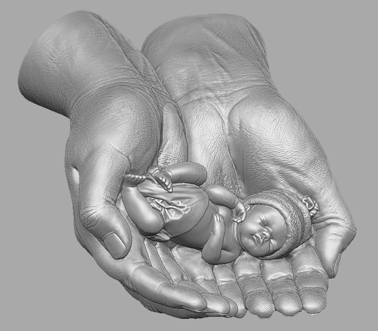 hands carrying sleeping baby 3D print model_20