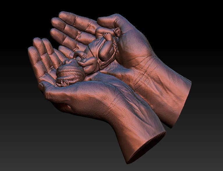 hands carrying sleeping baby 3D print model_34
