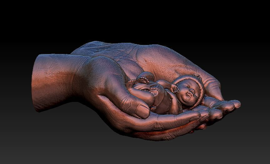hands carrying sleeping baby 3D print model_29