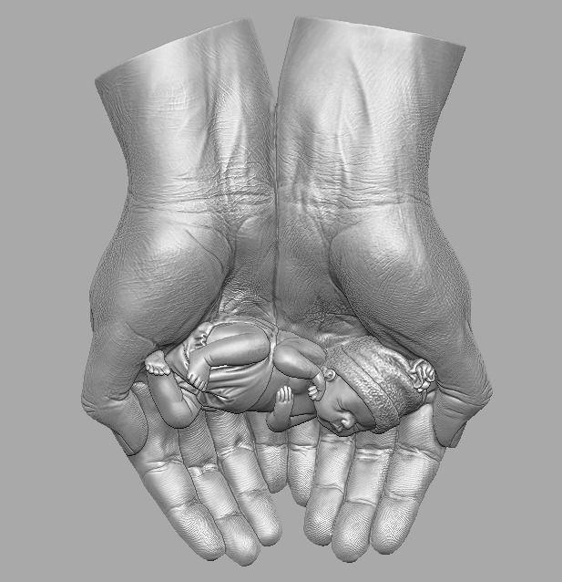 hands carrying sleeping baby 3D print model_21