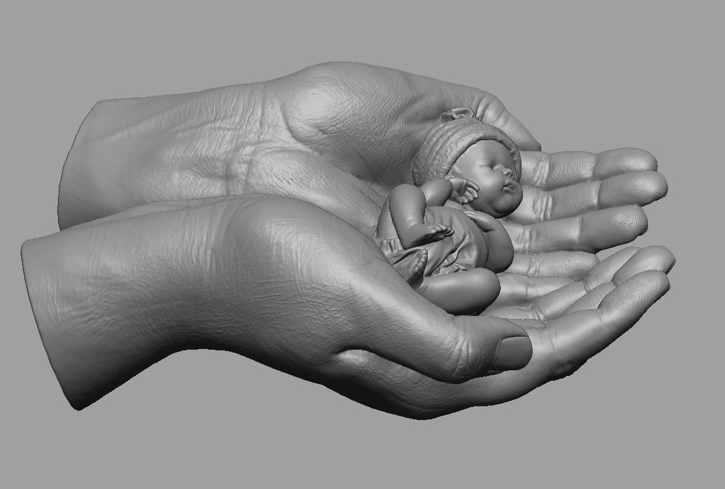 hands carrying sleeping baby 3D print model_50