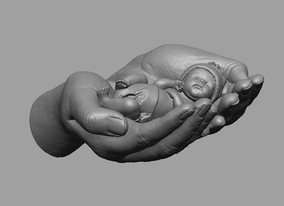 hands carrying sleeping baby 3D print model_45