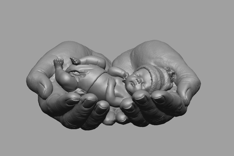 hands carrying sleeping baby 3D print model_44