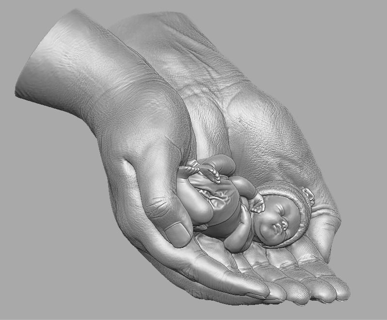 hands carrying sleeping baby 3D print model_18