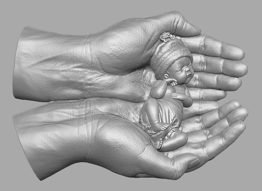hands carrying sleeping baby 3D print model_23