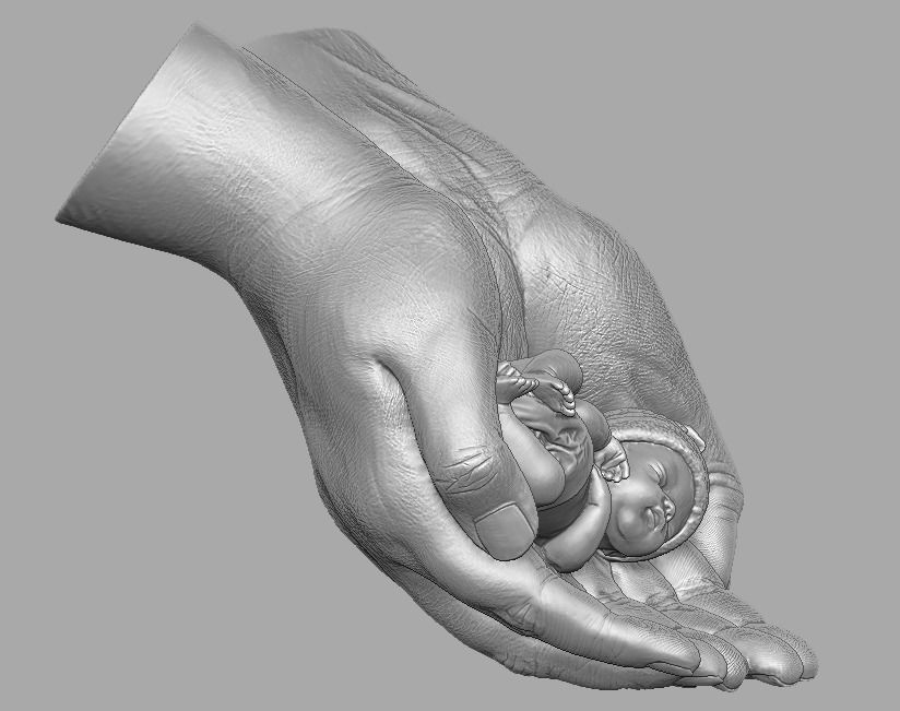 hands carrying sleeping baby 3D print model_17
