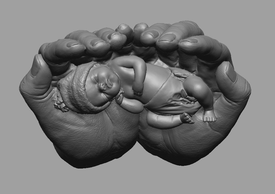 hands carrying sleeping baby 3D print model_62