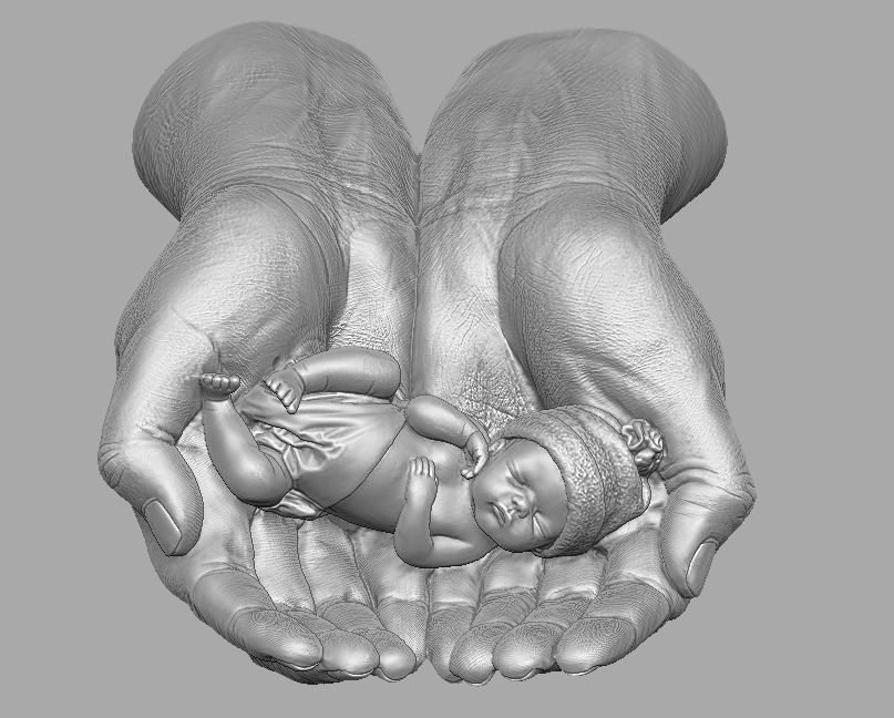 hands carrying sleeping baby 3D print model_4