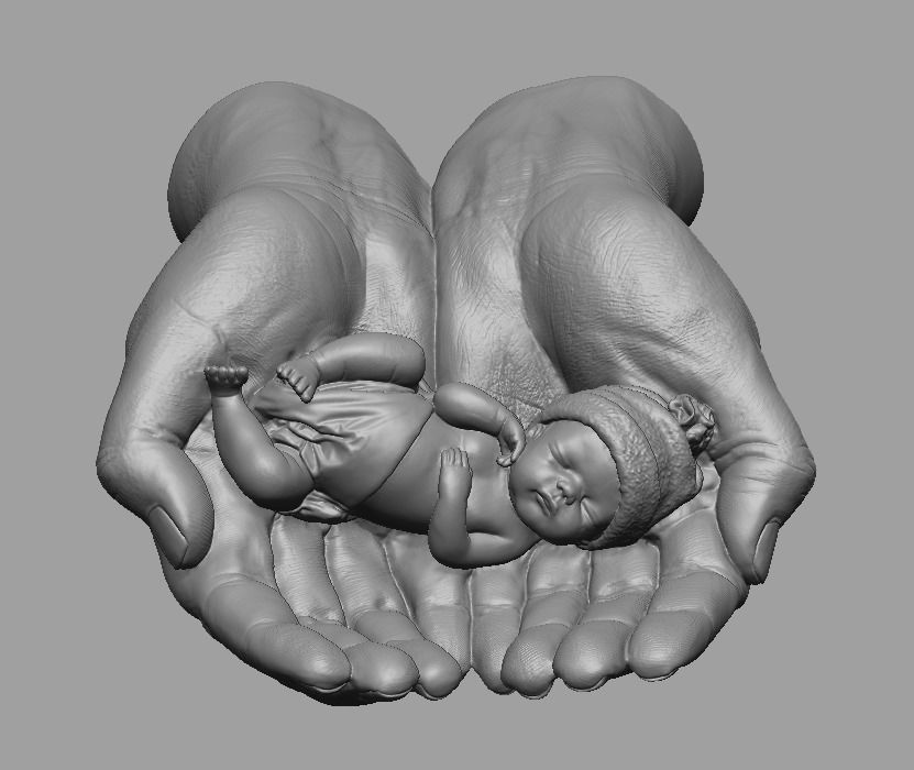 hands carrying sleeping baby 3D print model_48