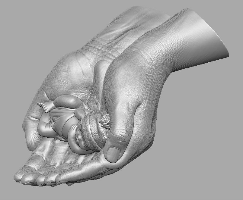 hands carrying sleeping baby 3D print model_10