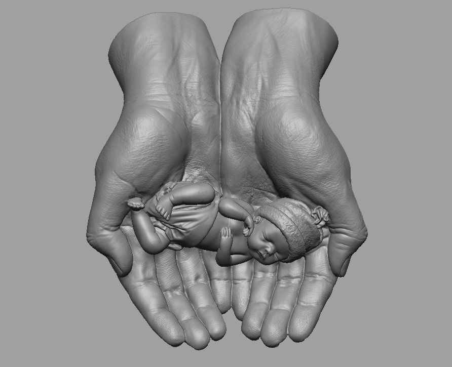 hands carrying sleeping baby 3D print model_43