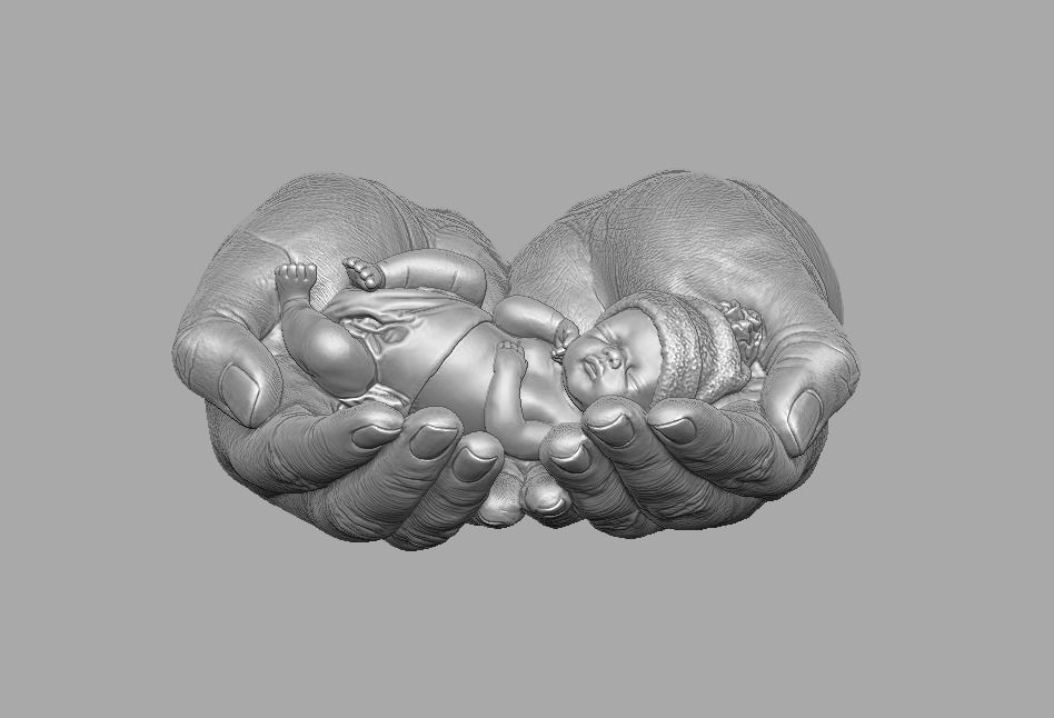 hands carrying sleeping baby 3D print model_3