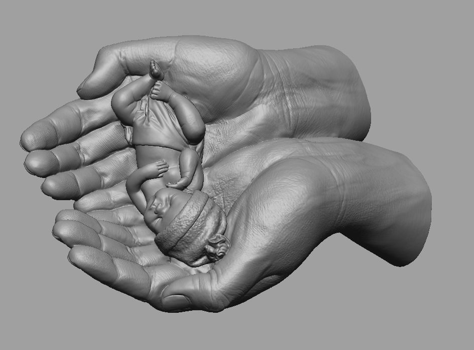 hands carrying sleeping baby 3D print model_55