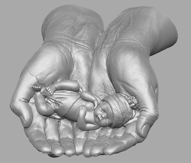 hands carrying sleeping baby 3D print model_7