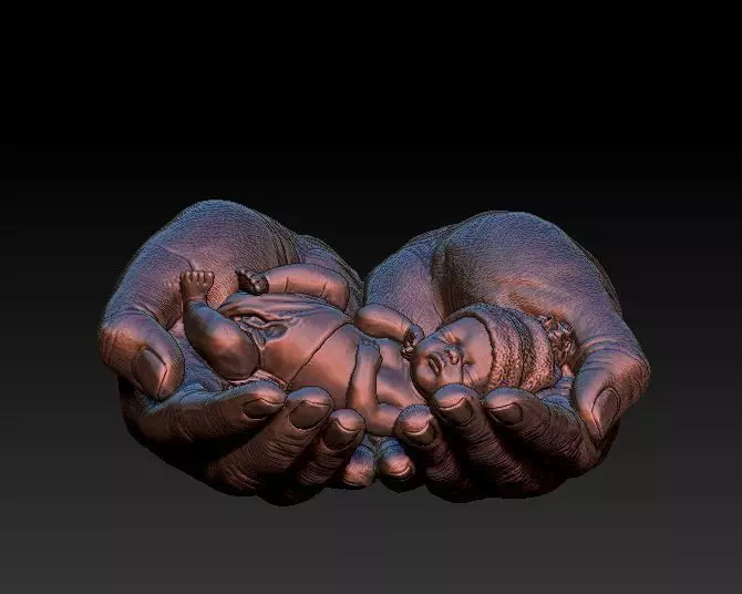 hands carrying sleeping baby 3D print model_0