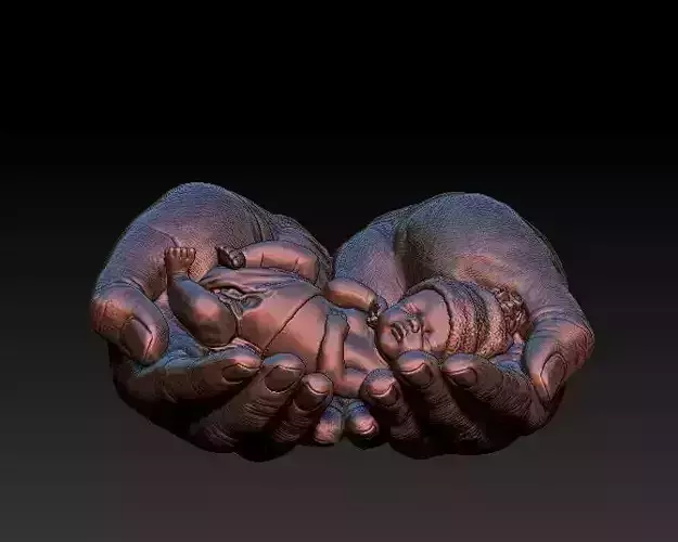 hands carrying sleeping baby 3D model