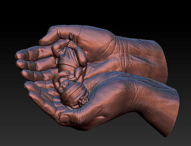 hands carrying sleeping baby 3D print model_1