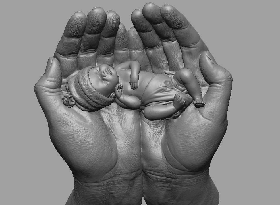 hands carrying sleeping baby 3D print model_64