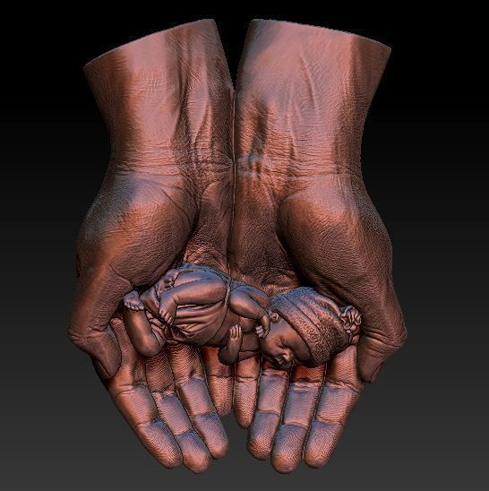 hands carrying sleeping baby 3D print model_2