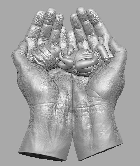 hands carrying sleeping baby 3D print model_22