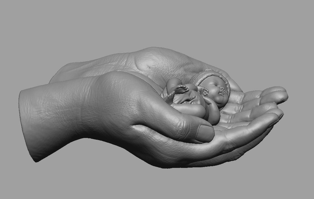 hands carrying sleeping baby 3D print model_53