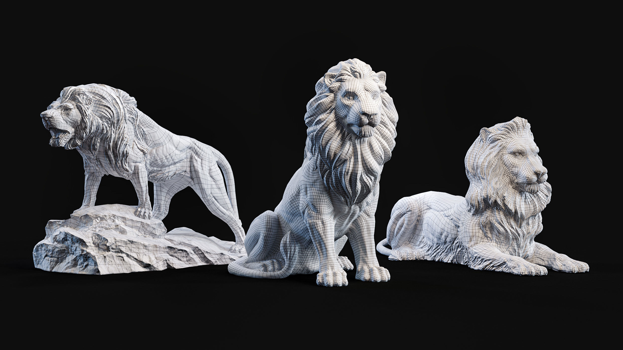 3 lions PBR lowpoly models collection _3