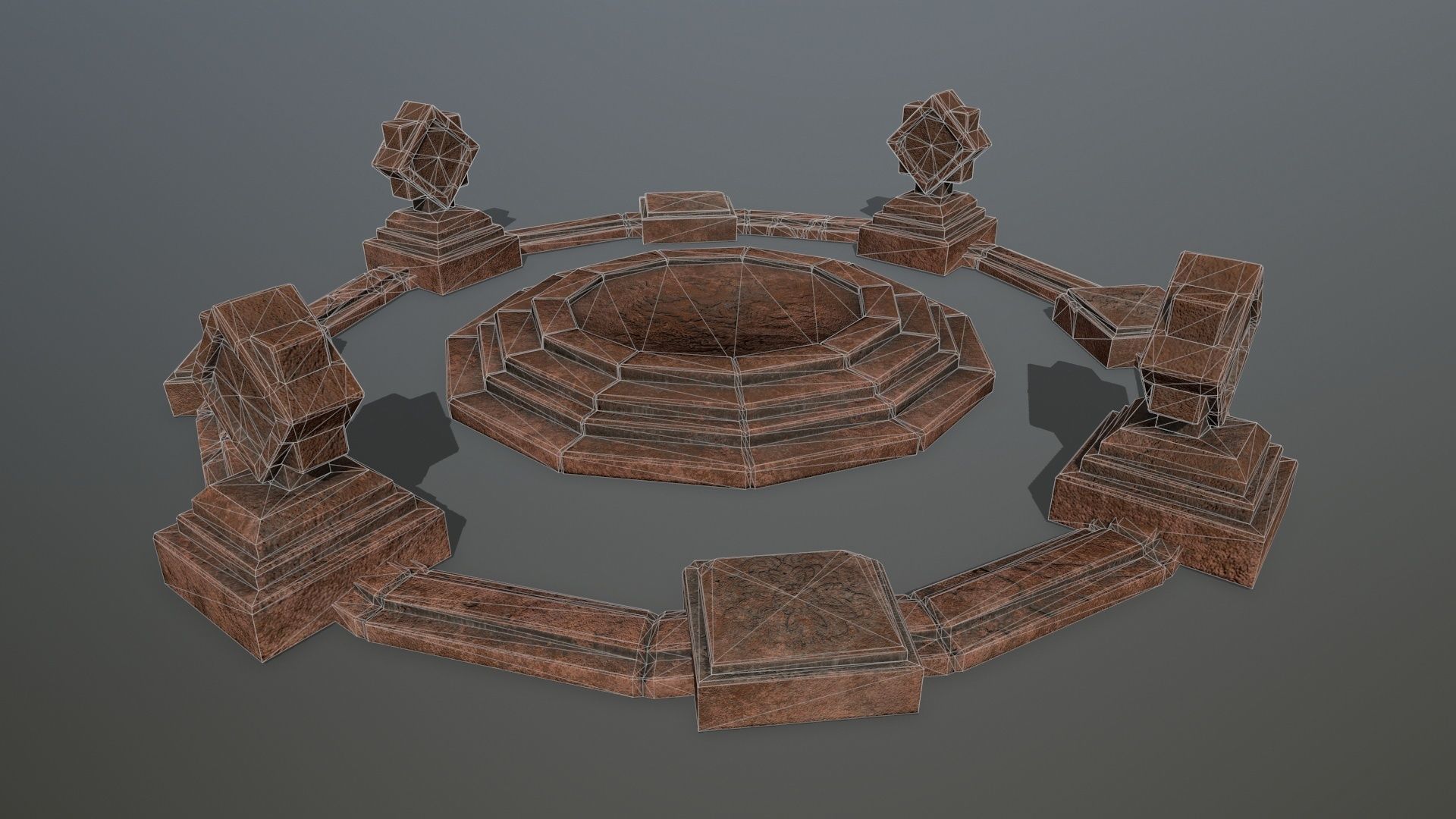 temple 3 circular stone structure Low-poly 3D model_6
