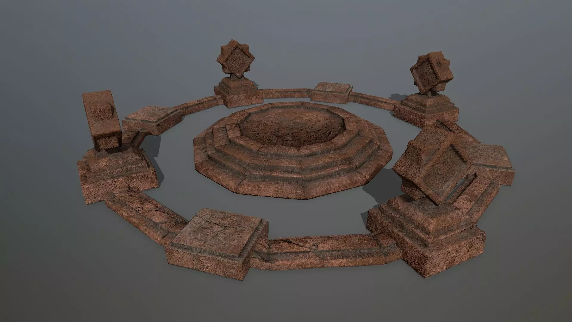 temple 3 circular stone structure Low-poly 3D model_0