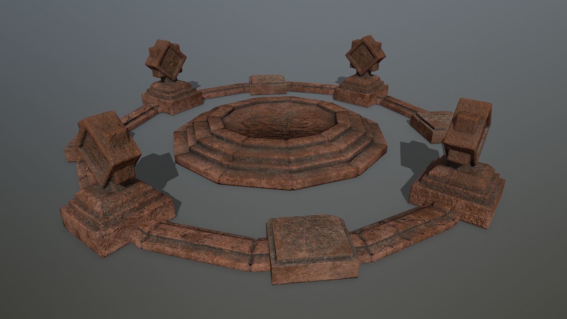 temple 3 circular stone structure Low-poly 3D model_5