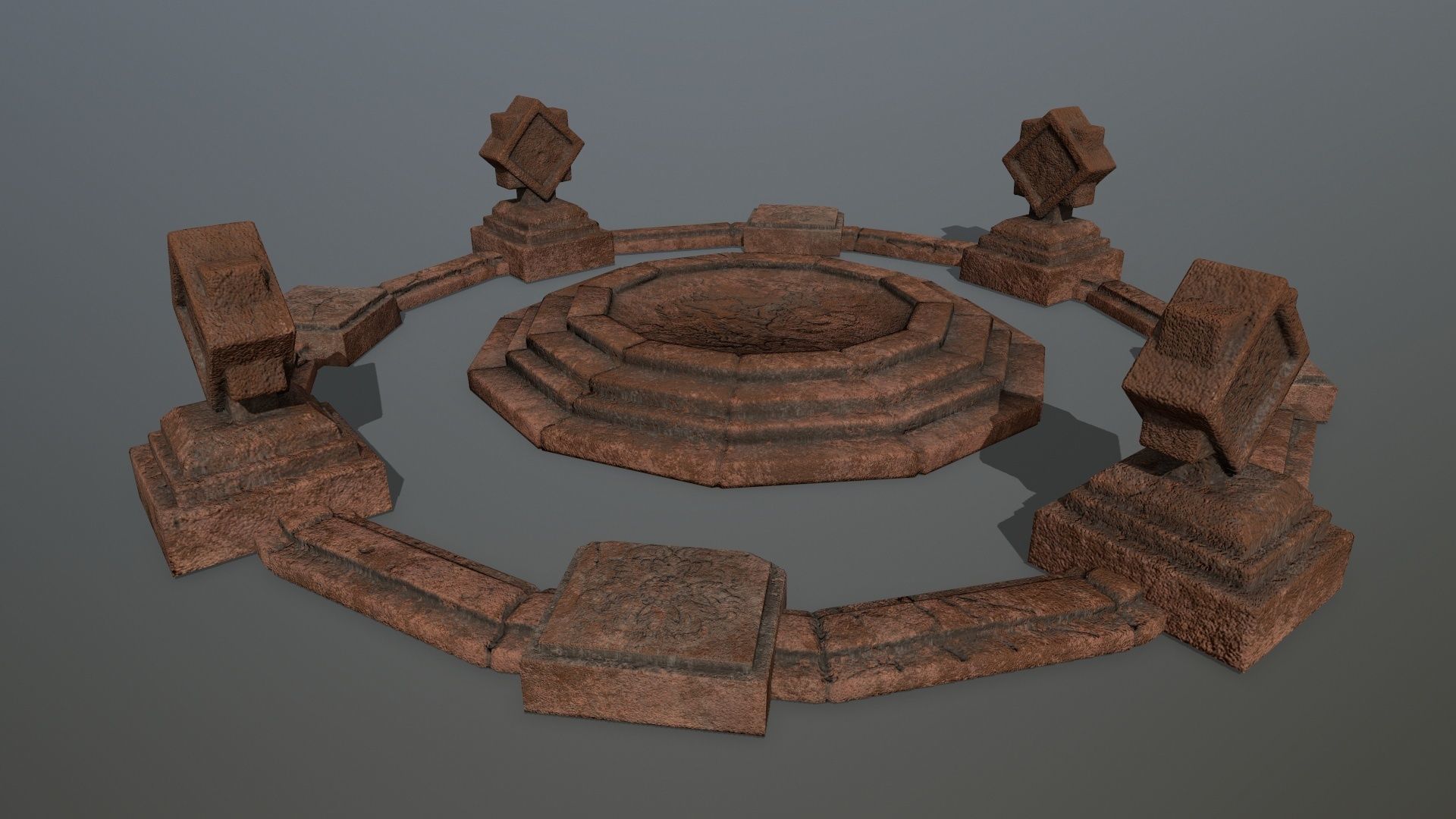 temple 3 circular stone structure Low-poly 3D model_2