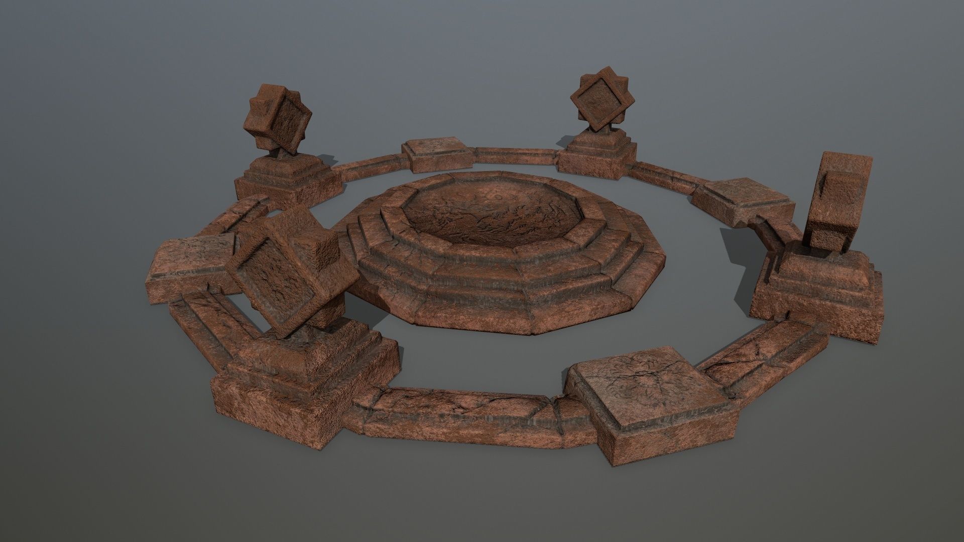 temple 3 circular stone structure Low-poly 3D model_1