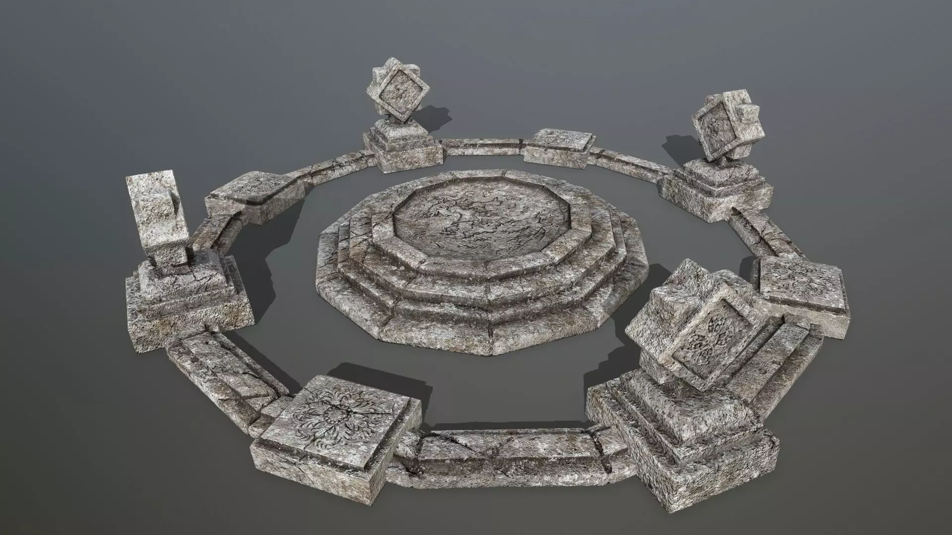 temple 4 stone circle Low-poly 3D model