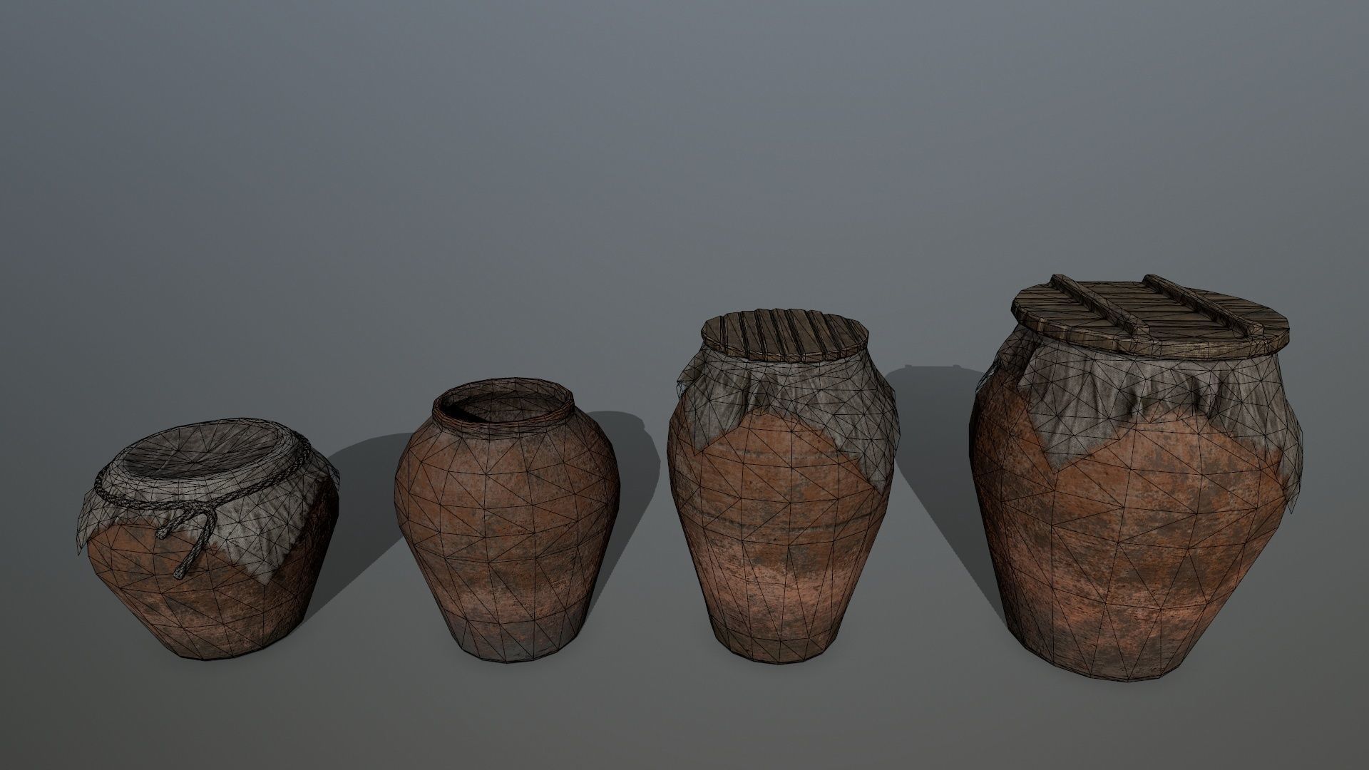 old vase set Low-poly 3D model_13