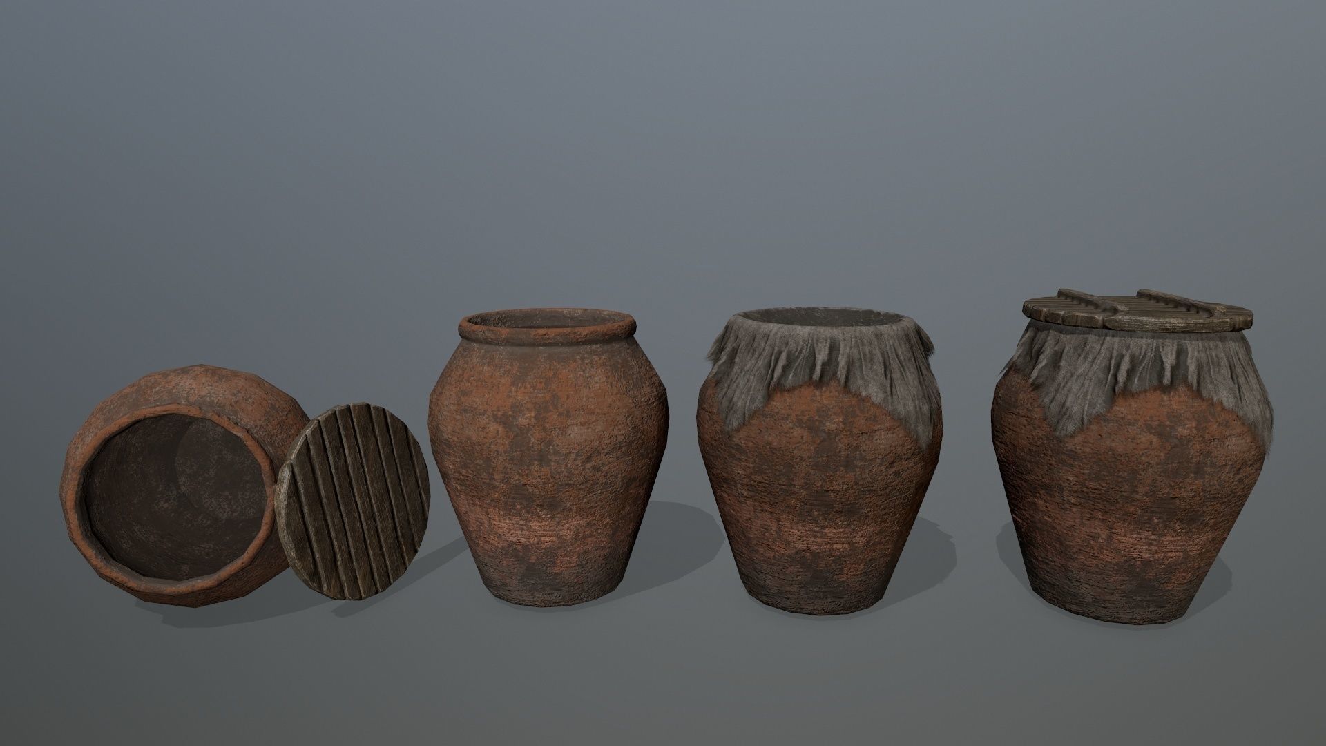 old vase set Low-poly 3D model_1