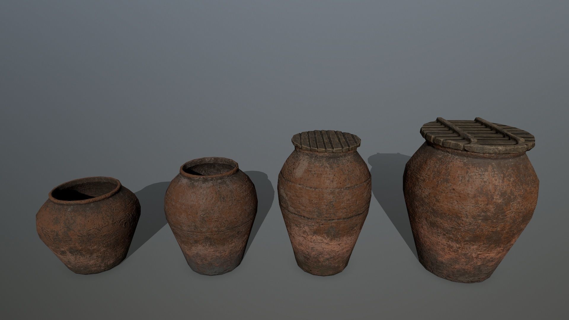old vase set Low-poly 3D model_10