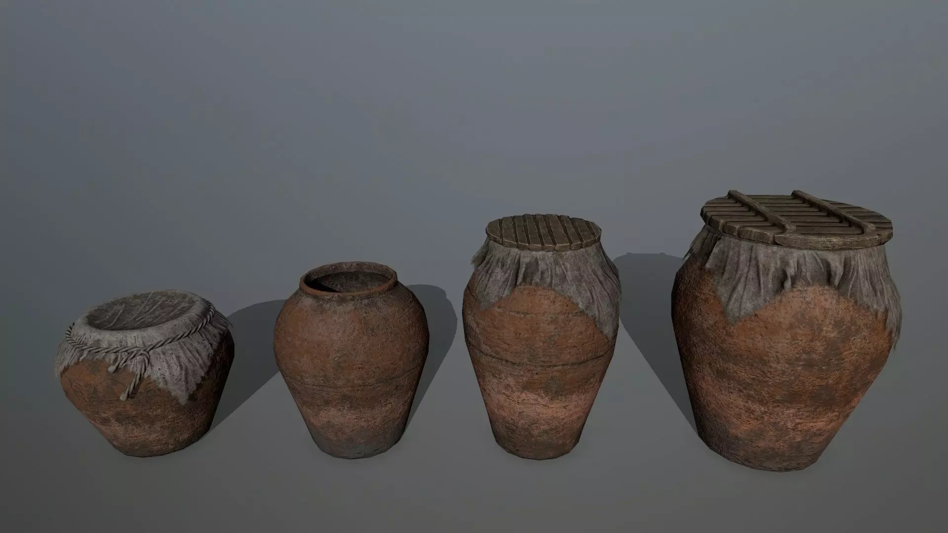 old vase set Low-poly 3D model_0