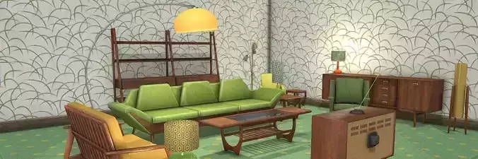 Retro - Living Room - Low Poly - Furniture Pack Low-poly 3D model