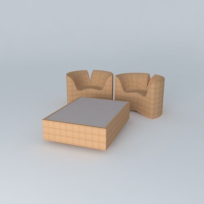 Armchairs and a coffee table Free 3D model_1