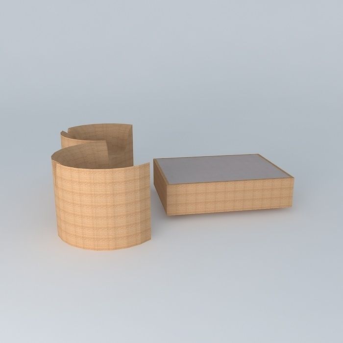 Armchairs and a coffee table Free 3D model_2