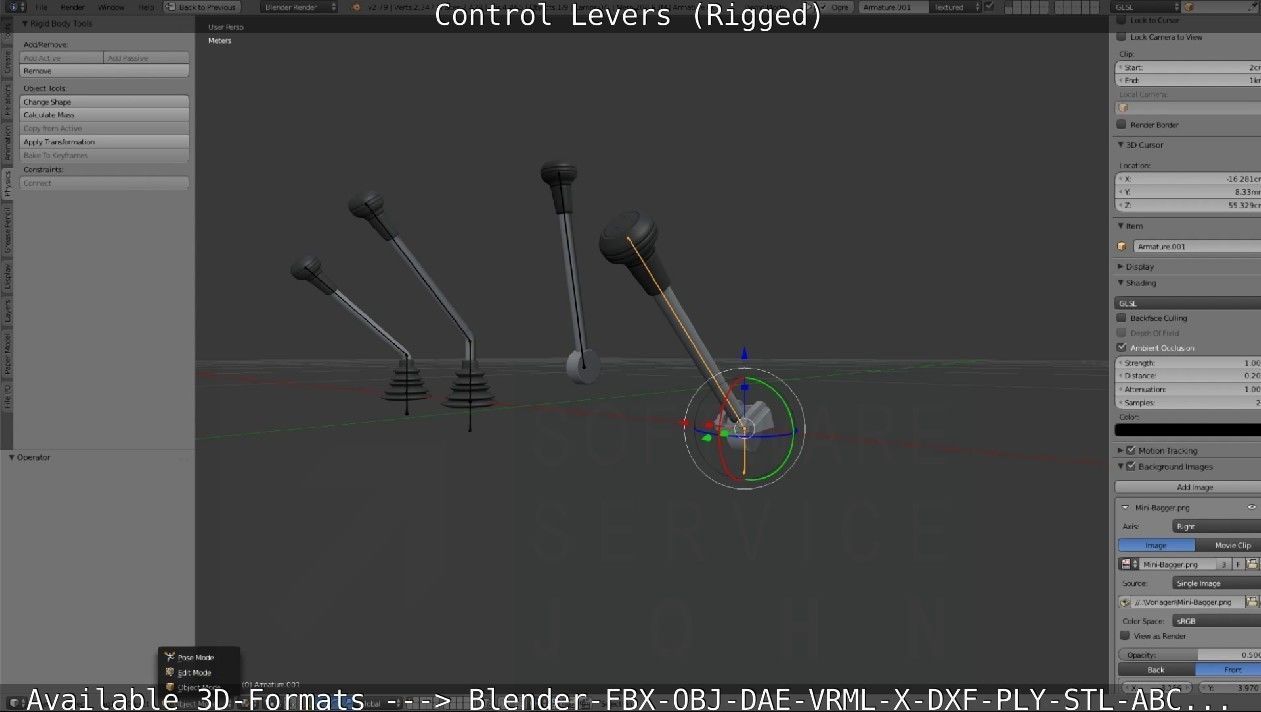 Control Levers - Rigged - Low-poly 3D model_9