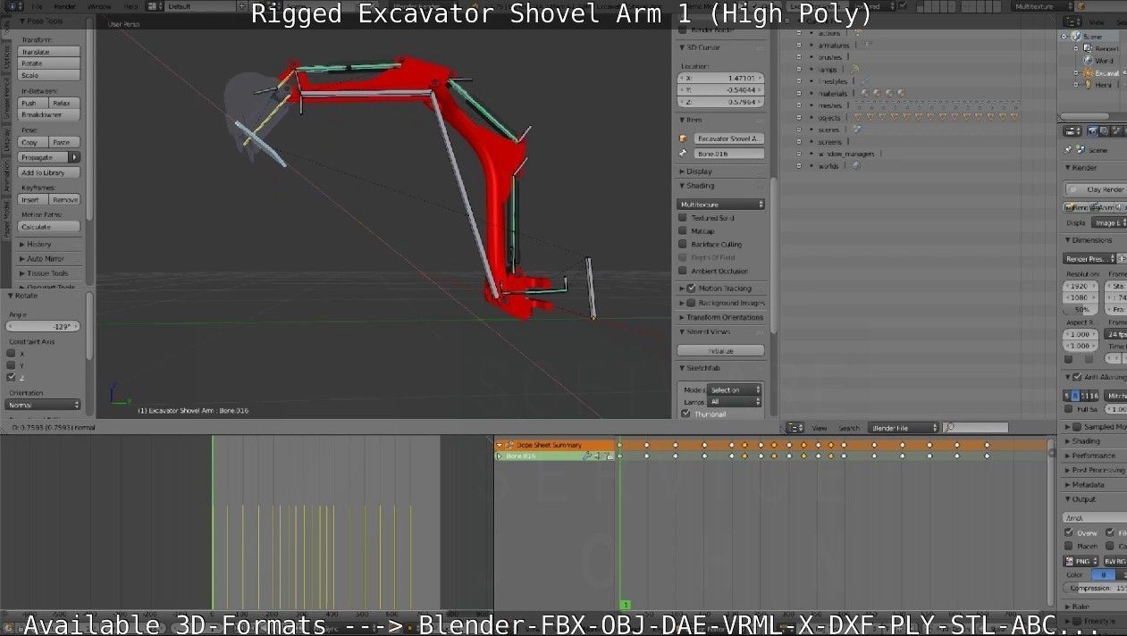Rigged Excavator Shovel Arm -1- High-Poly 3D model_78