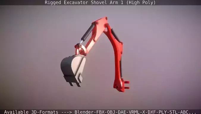 Rigged Excavator Shovel Arm -1- High-Poly 3D model