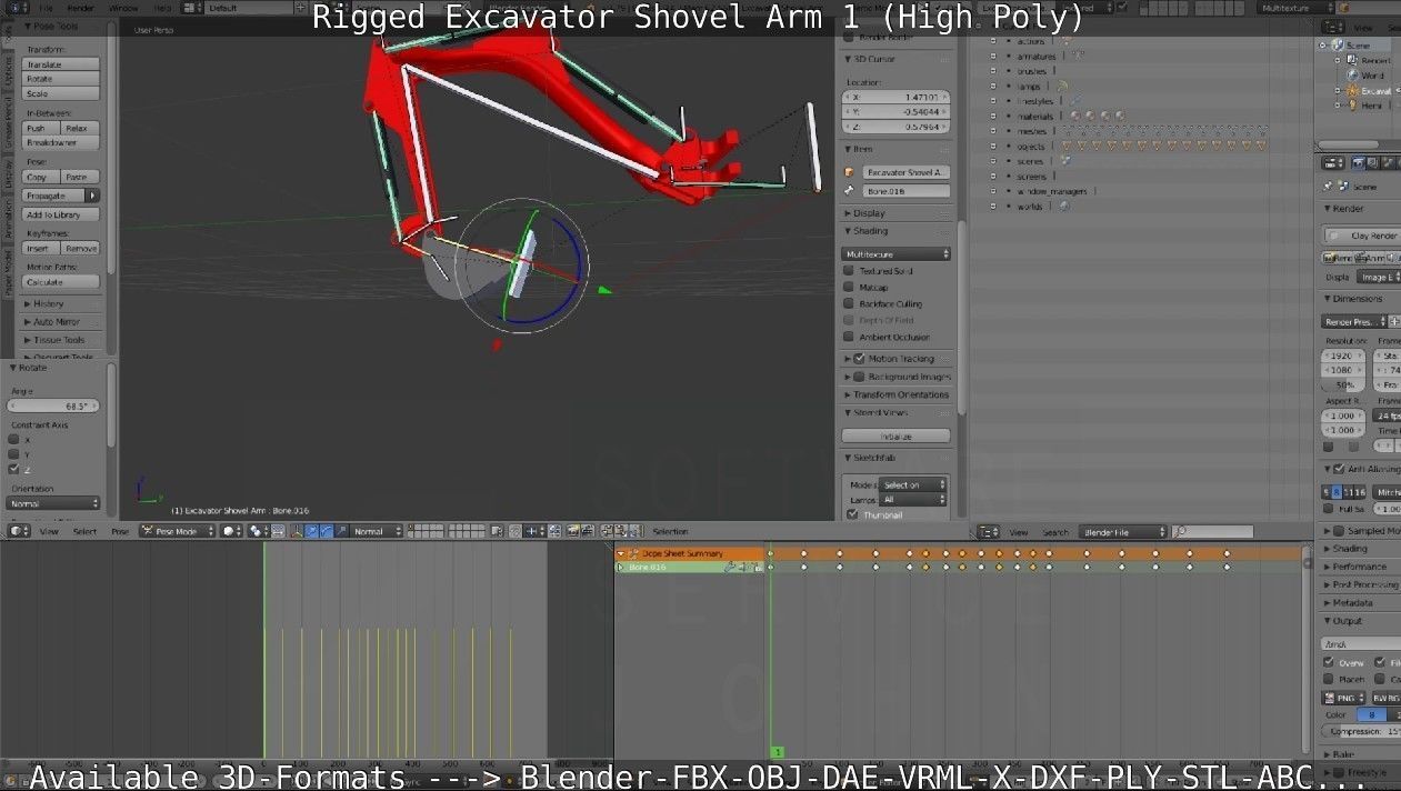 Rigged Excavator Shovel Arm -1- High-Poly 3D model_80