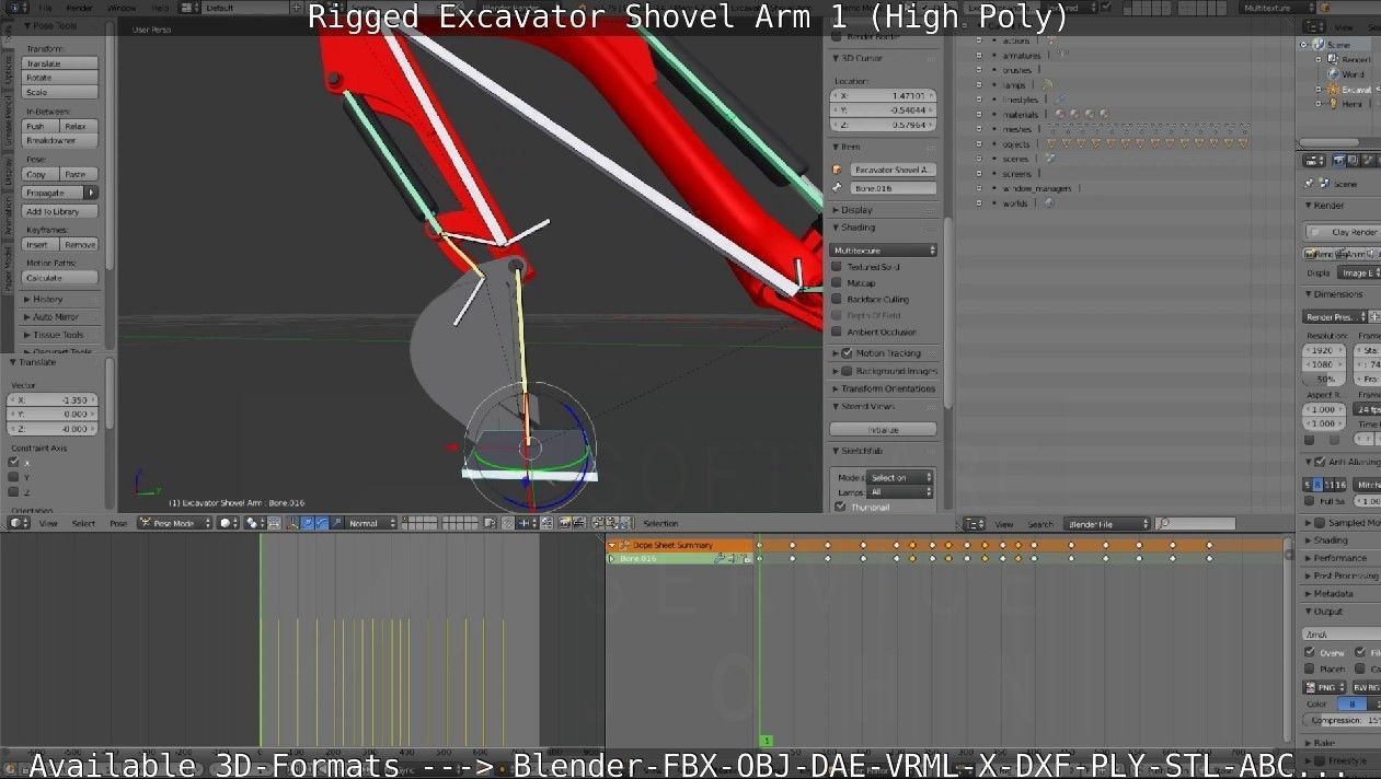 Rigged Excavator Shovel Arm -1- High-Poly 3D model_77