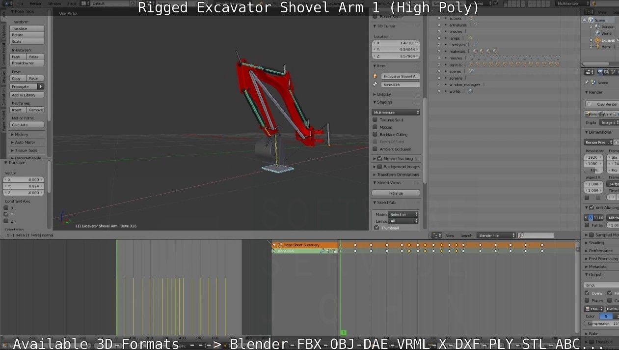 Rigged Excavator Shovel Arm -1- High-Poly 3D model_74
